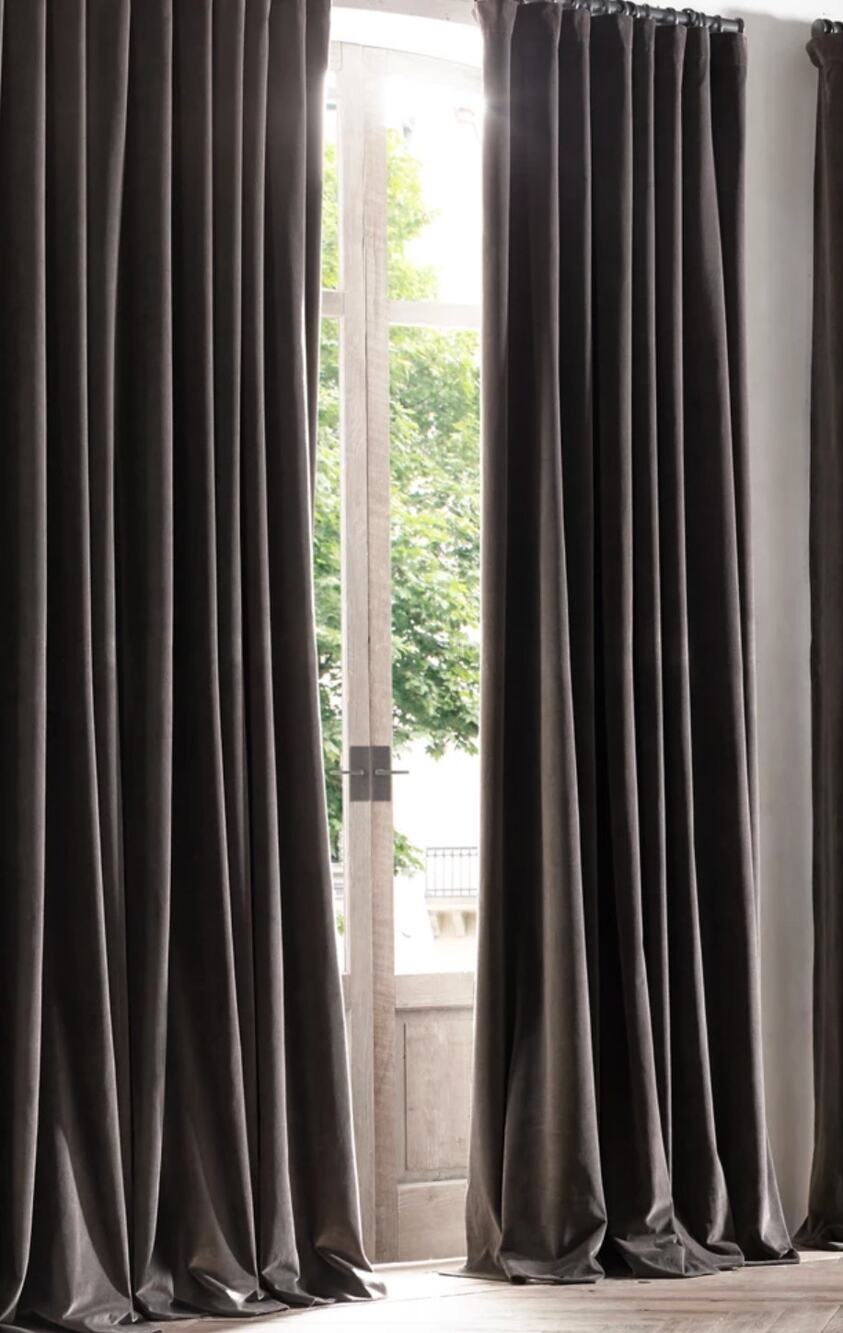 Restoration Hardware Italian Cotton Velvet Solid Green Curtain Panel